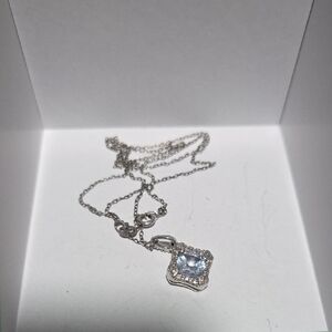 Sterling Silver Square Halo Pendant Necklace with Clear Gem